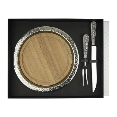 Набор для мяса с разделочной доской и подносом "Лось" посереб. 4 пр. + футляр