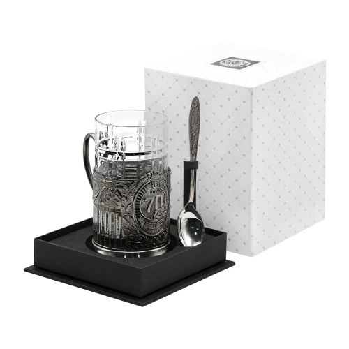 Набор для чая "70 лет" Советский никелированный с чернением