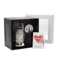 Набор для чая "Спасская башня" никелированный с чернением с открыткой и значком