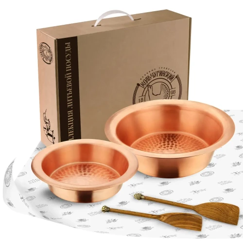 Набор медных тазов 3 и 6 литра для варки варенья с лопатками "Садовые ягоды"