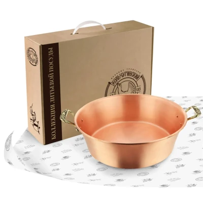 Медный таз с латунными ручками на 6 литров "Ягоды"