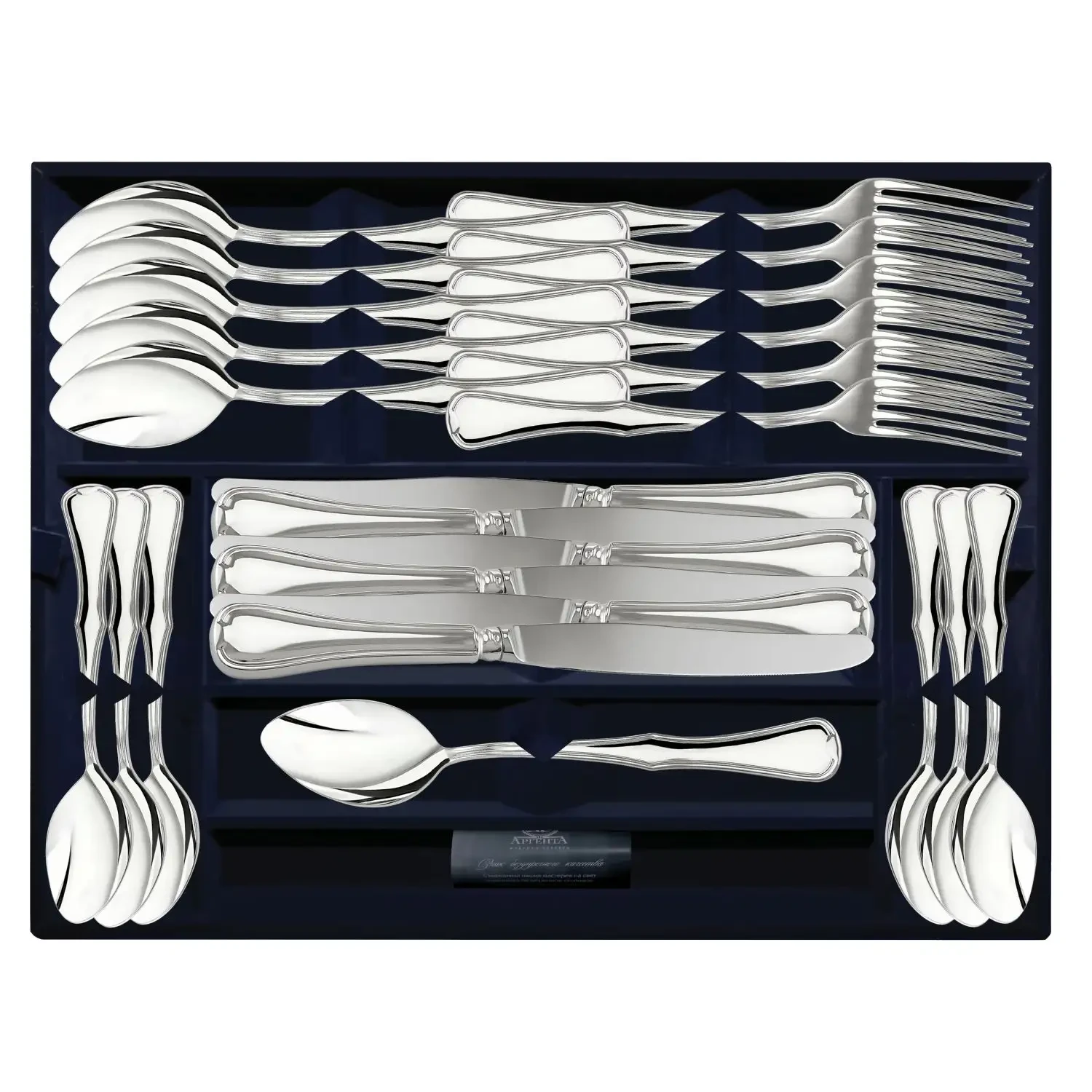 Набор столовый "№14": вилка, ложка, нож, чайная ложка 24 предмета (Серебро 925)