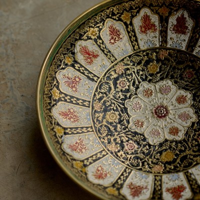 Конфетница латунь резная COLOURED MINAR цветная эмаль h-19 см