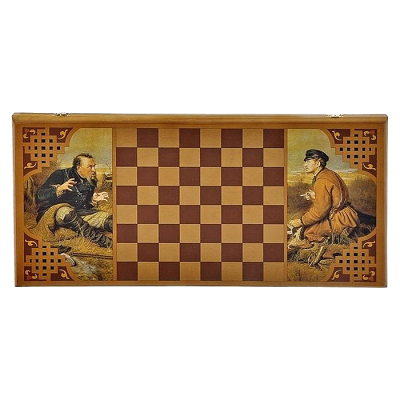 Нарды в деревянной коробке Охотники на привале