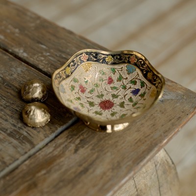 Конфетница латунь резная цветная эмаль h-13 см