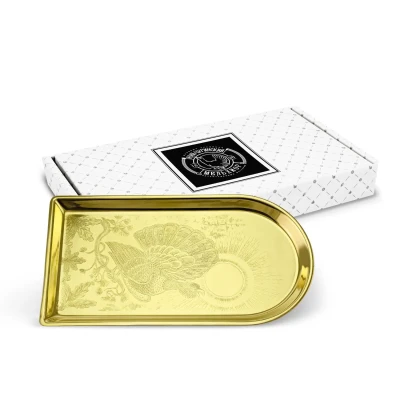 Поднос для чая с гравированным  рисунком "Глухарь" латунный