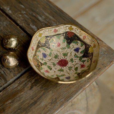 Конфетница латунь резная тёмная цветная эмаль h-13 см