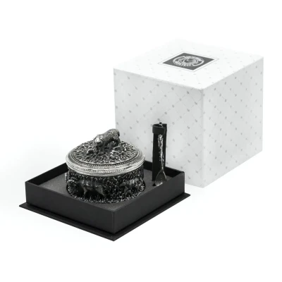 Солонка "Барс" посереб. полир. с черн. с лож. в футляре