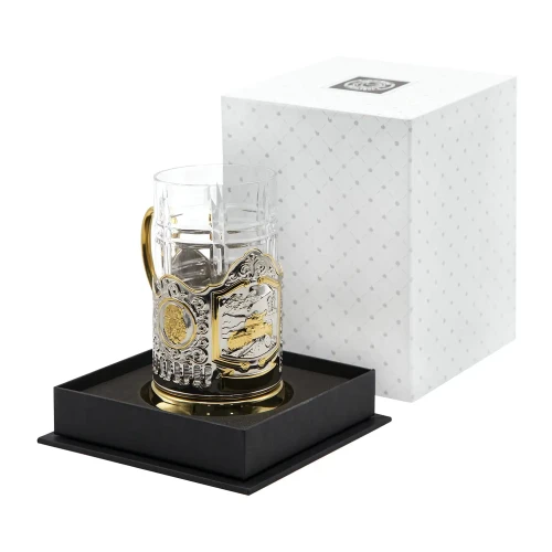 Набор для чая "Танк Т-34" никелированный с позолотой Набор для чая "Танк Т-34" никелированный с позолотой