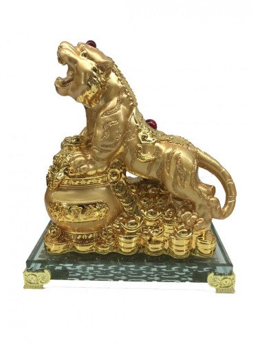 Декоративная статуэтка "Тигр на вазе с монетками"   