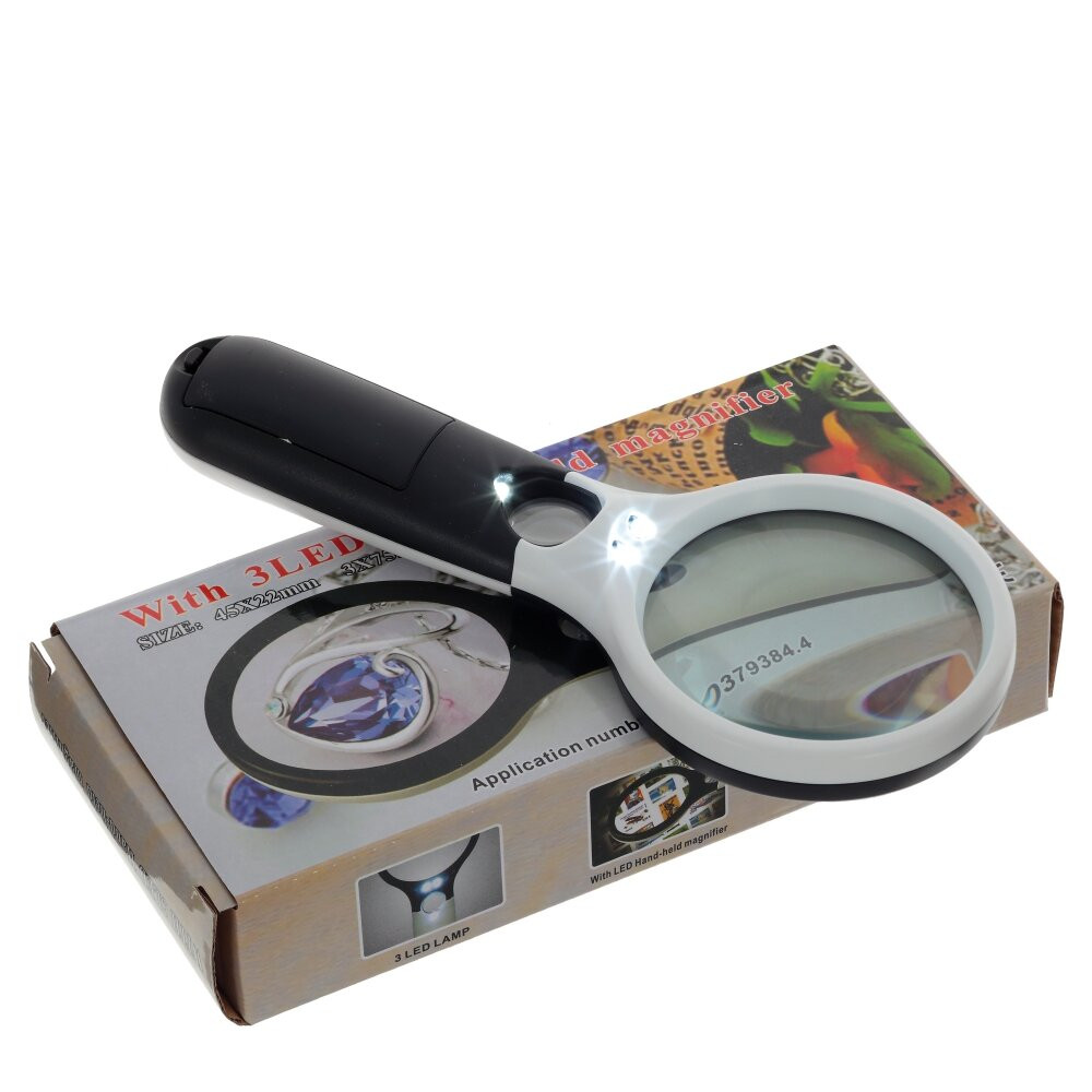 Лупа (с 5-кратным увеличением, подсветка, 2xАА не прилаг.) , L8 W3 H19,5 см