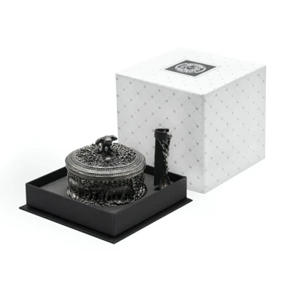 Солонка "Сова" посереб. полир. с черн. с лож. в футляре