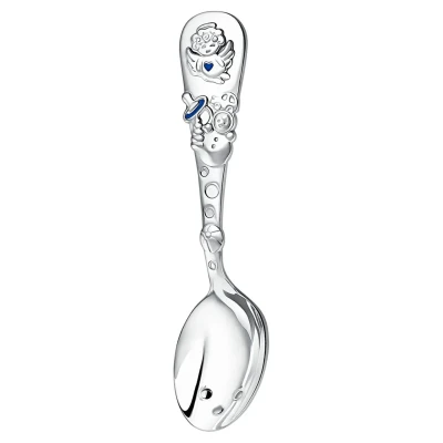 Ложка детская "Ангел" посеребренная с голубой с эмалью
