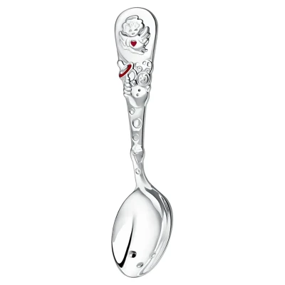 Ложка детская "Ангел" посеребренная с розовой с эмалью