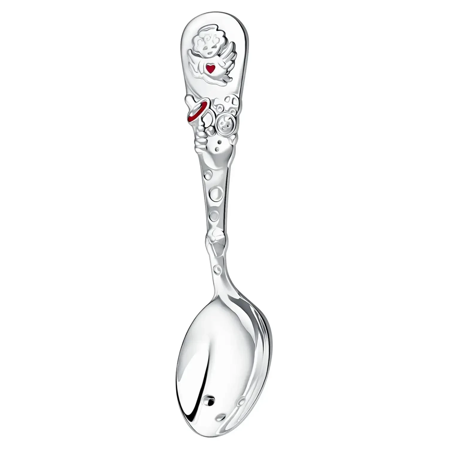 Ложка детская "Ангел" посеребренная с розовой с эмалью