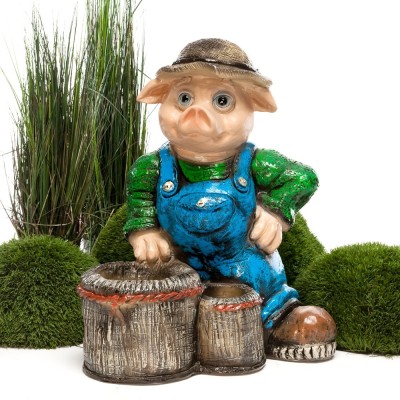 Садовое кашпо "Поросенок в панамке"        