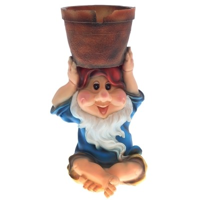 Кашпо декоративное "Гном с горшком на голове"