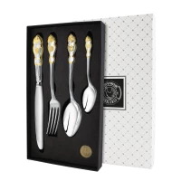Набор столовый "Герб": вилка, ложка, нож, чайная ложка посеребренный с позолотой, Эгоист