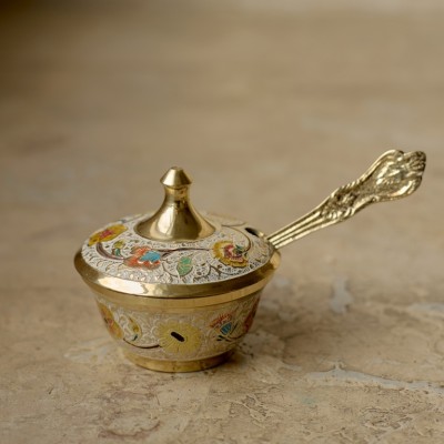 Сахарница латунь резная EMBOSED цветная эмаль h-8 см