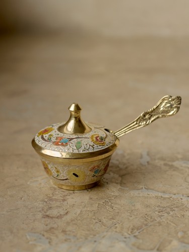 Сахарница латунь резная EMBOSED цветная эмаль h-8 см