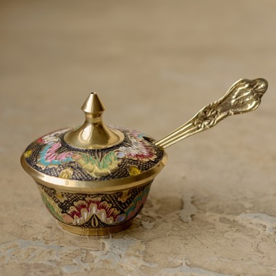 Сахарница латунь резная EMBOSED цветная эмаль h-8 см