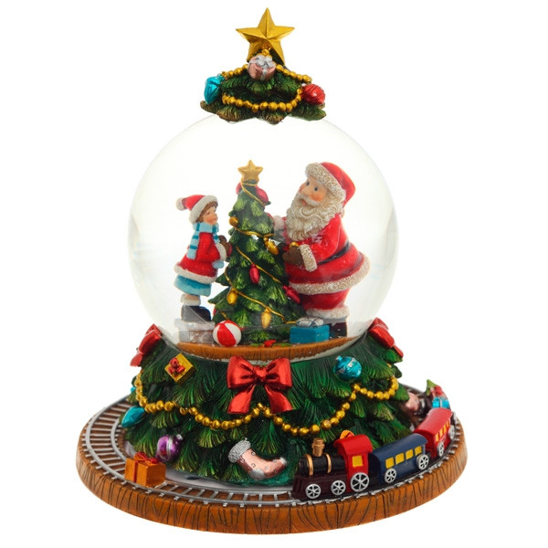 Фигурка декор в стекл шаре "Дед Мороз и девочка" (муз с ключ, движ) D 9,5 см, L14,5 W14,5 H17,5 см