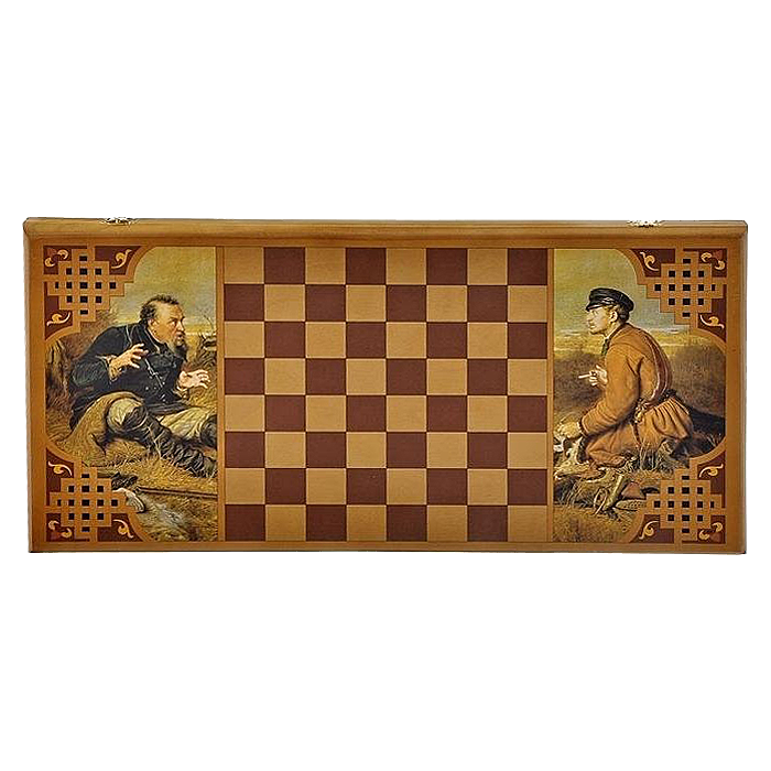 Нарды в деревянной коробке Охотники на привале