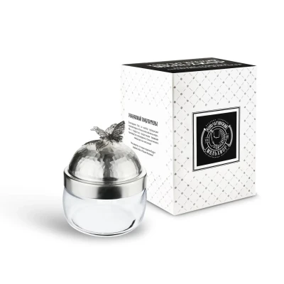 Банка под сыпучие продукты 420 мл "Бабочки" с латунной посеребренной кованой крышкой с чернением