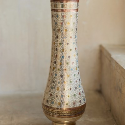 Ваза «Стакан» латунь резная BIDRI белая эмаль h-41 см Ваза «Стакан» латунь резная BIDRI белая эмаль h-41 см