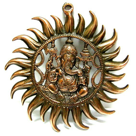 Панно Ганеш в круге 27см силумин