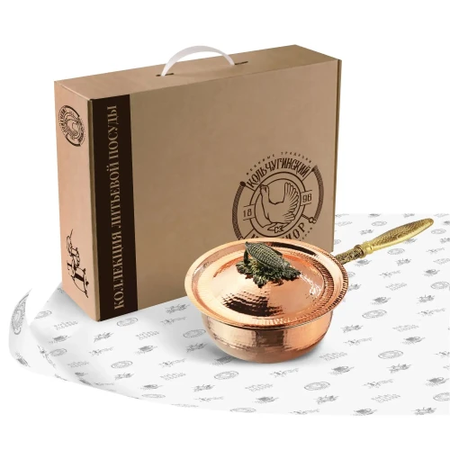 Сотейник медный с лужением кованый с крышкой "Кукуруза" с резной ручкой Сотейник медный с лужением кованый с крышкой "Кукуруза" с резной ручкой