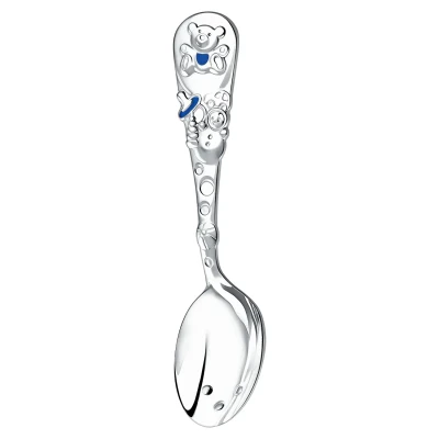 Ложка детская "Мишка"  посеребренная с  голубой  эмалью