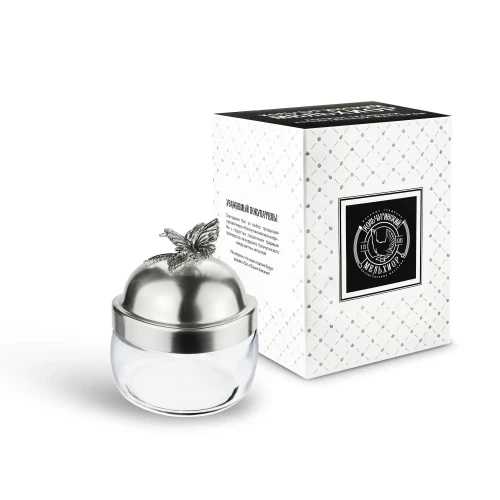 Банка под сыпучие продукты 420 мл "Бабочки" с латунной посеребренной крышкой  с чернением