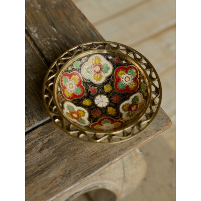 Конфетница латунь резная цветная эмаль h-15 см