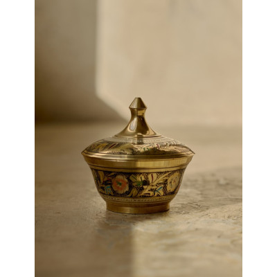 Шкатулка латунь резная CHUNIYA JALI тёмная цветная эмаль h-8 см