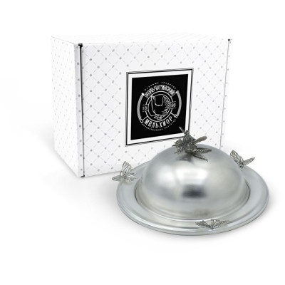 Масленка "Бабочки" латунная посеребренная с чернением