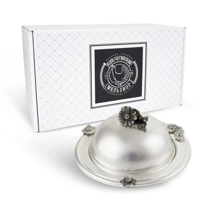 Масленка "Ромашки" латунная  посеребренная с чернением