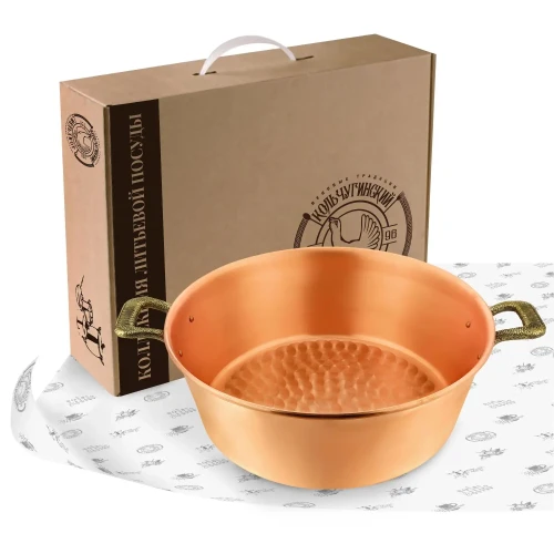 Таз 9л медный с латунной ручкой "Гладкая" Таз 9л медный с латунной ручкой "Гладкая"