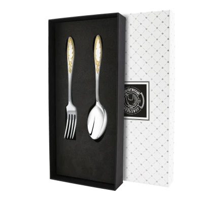 Набор десертный "Пламя" вилка и ложка посеребренный с позолотой