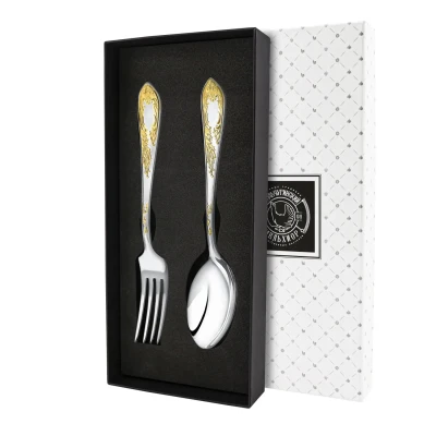 Набор столовый "Жасмин": вилка и ложка посеребренный с позолотой