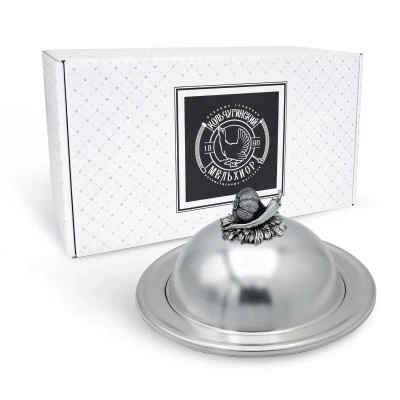 Масленка "Чеснок" латунная посеребренная с чернением