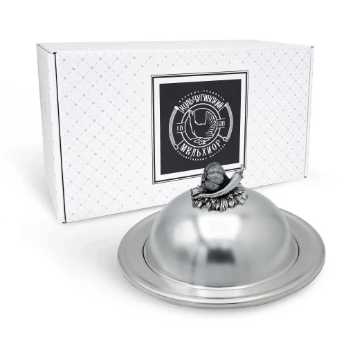 Масленка "Чеснок" латунная посеребренная с чернением