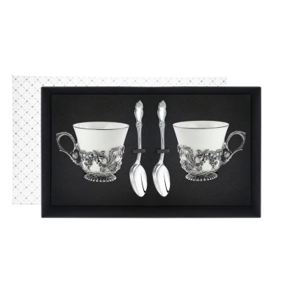 Набор чайных чашек "Натюрморт": ложка, чашка посеребренный с чернением