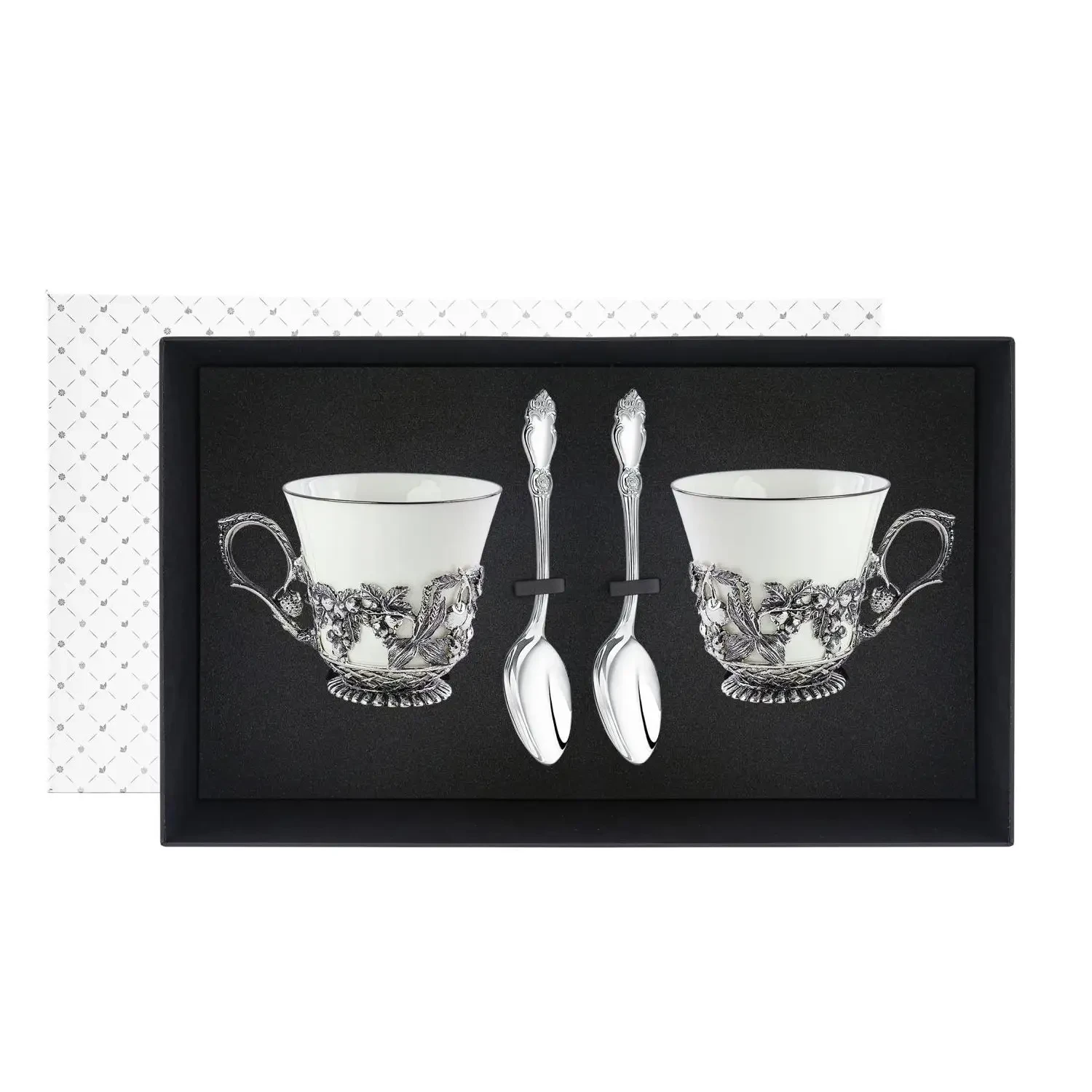 Набор чайных чашек "Натюрморт": ложка, чашка посеребренный с чернением