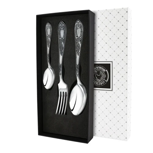 Набор столовый "Жасмин": вилка, ложка, чайная ложка посеребренный с чернением. Набор на 1 персону. Набор столовый "Жасмин": вилка, ложка, чайная ложка посеребренный с чернением. Набор на 1 персону.