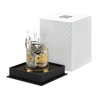 Набор для чая "Храм Христа Спасителя" никелированный с позолотой Набор для чая "Храм Христа Спасителя" никелированный с позолотой