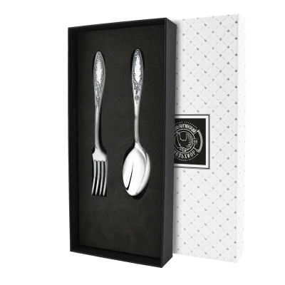 Набор десертный "Пламя": вилка и ложка посеребренный с чернением