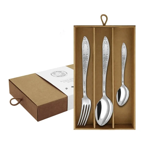 Набор столовый "Жасмин": вилка, ложка, чайная ложка посеребренный с чернением
