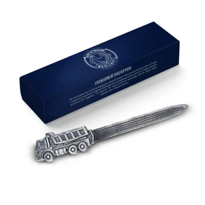 Нож д/писем "Индустриальный" Машинка" посеребренный с черн.