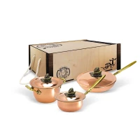 Набор медной посуды "Чеснок" 3 предмета (кастрюля 2,0 л, сковорода с медной крышкой, сотейник) в коробе